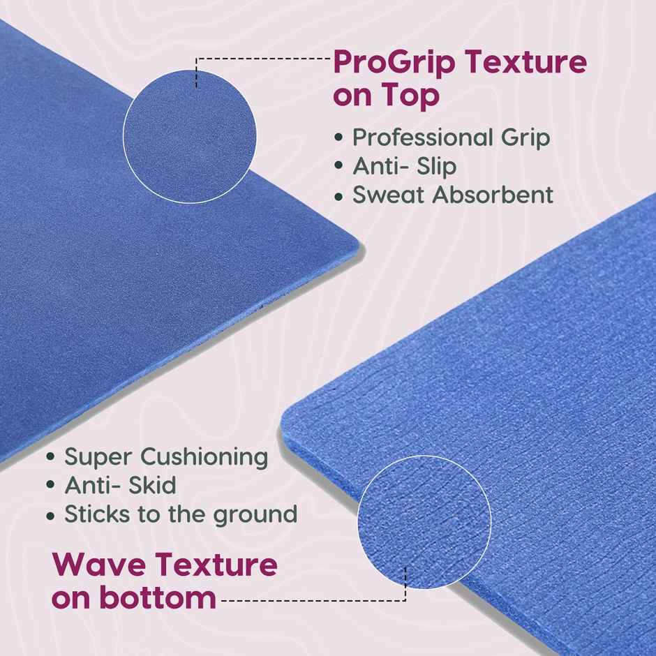 Wiselife Tru Body Alignment Yoga Mat + Sleek Yoga Strap - Navy Blue