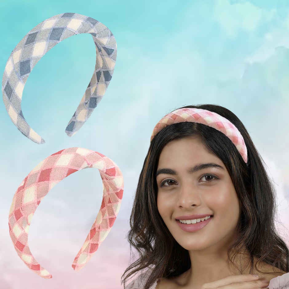 Majestique Padded & Wide Headbands | Puffy Sponge | Check Printed Vintage Hair Accessories