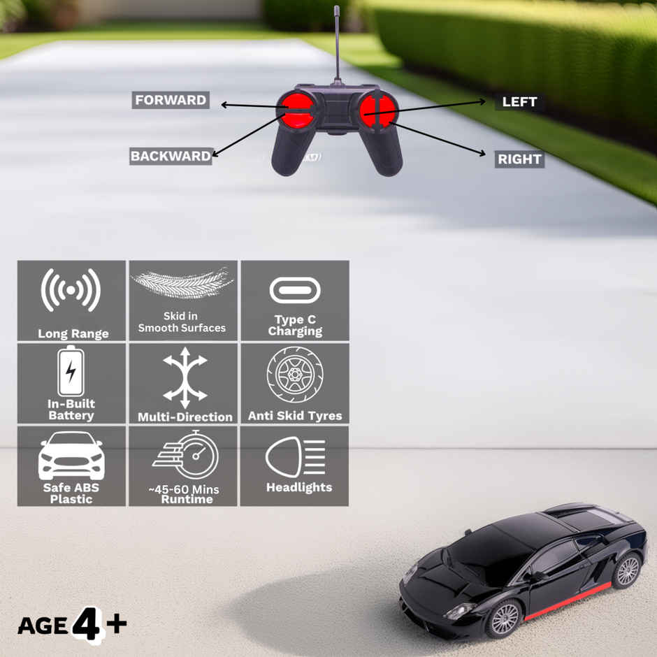 Race N Roll 1:24 Rechargeable Hi Speed Mini Remote Control Car - Lam Black