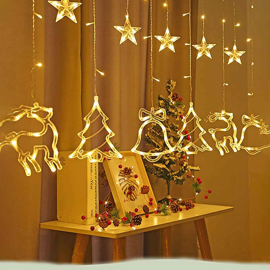 Lexton Window Curtain LED Rice String Lights 5 Star 2 Bell 1 Christmas Deerlight Pack of 1