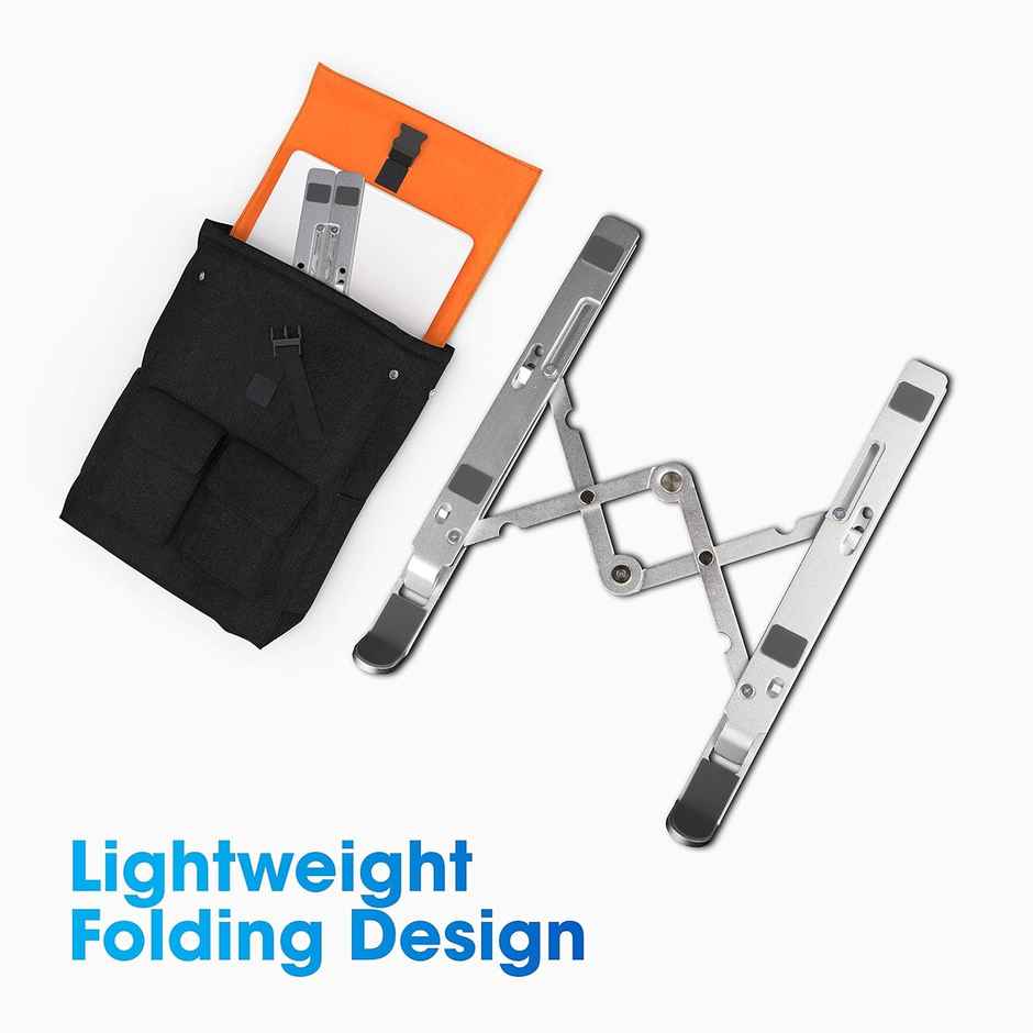 Zeb Ns2000 Aluminium Laptop Stand, 9-15.6In Laptops, Anti Slip Silicon Pads, Velvet Pouch,Silver