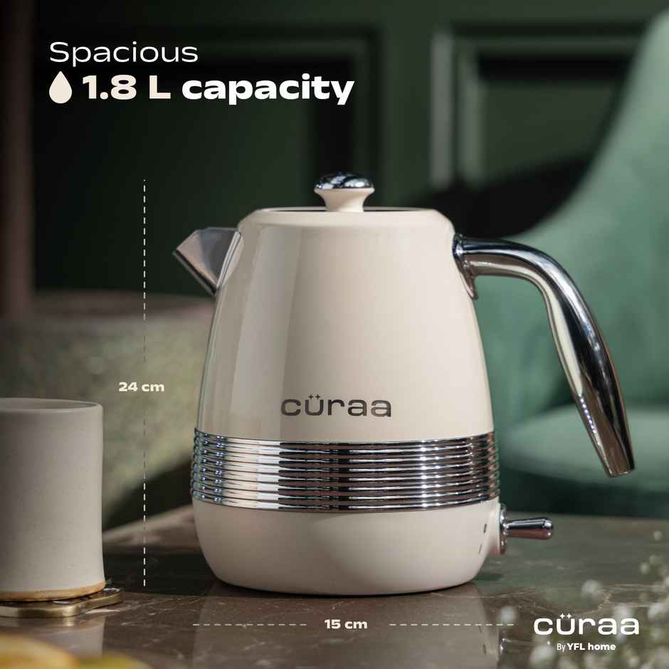 Curaa Retro Electric Kettle 1.8 L | 2000 W Kettle For Hot Water | Detachable Lid | Cool-Touch Handle