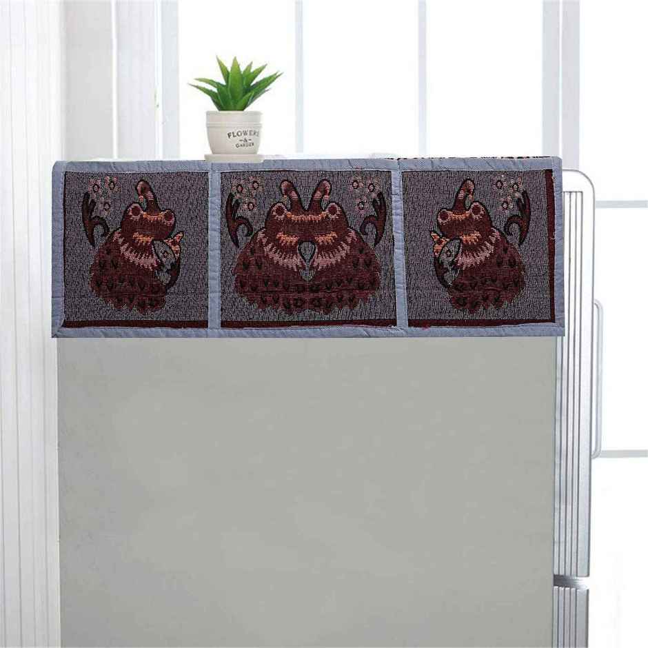 Kuber Industries Cotton Fridge Top Cover with 6 Utility Pockets (Grey)