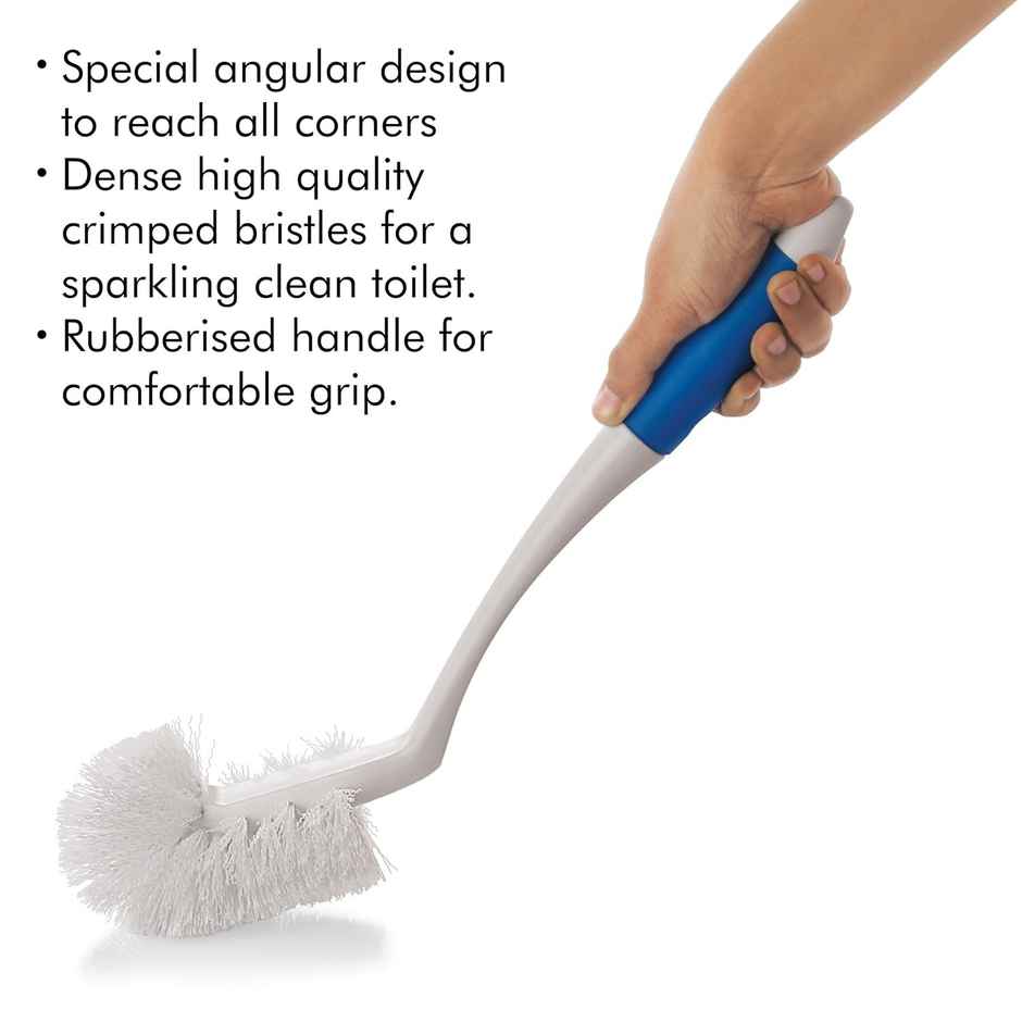Cello Kleeno Angular Toilet Brush with Storage, Blue & White | Rubberised Handle For Firm Grip