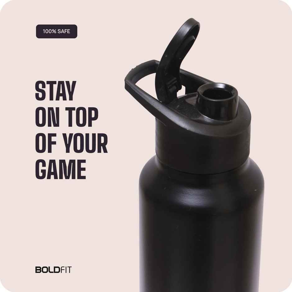 Boldfit Single Wall Stainless Steel Water Bottle | 1L Sipper | Black