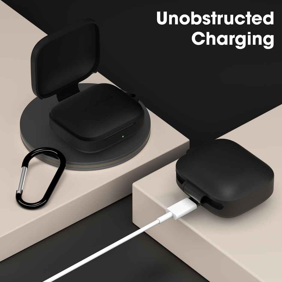 Sounce Silicone Case Cover for OnePlus Buds 3 | Shock-Absorbing With Keychain | LED Visible | Black