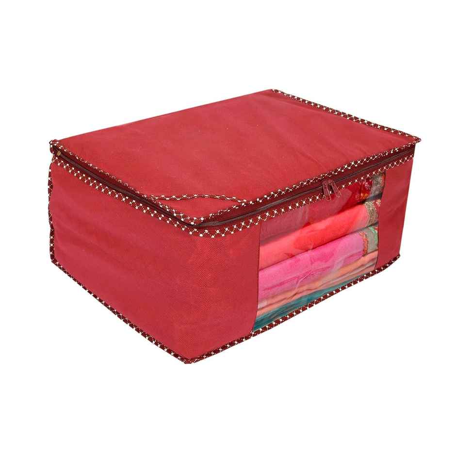 Perpetual Saree Organizer - Foldable Cover with Zip | Transparent Window | Red | Pack of 1