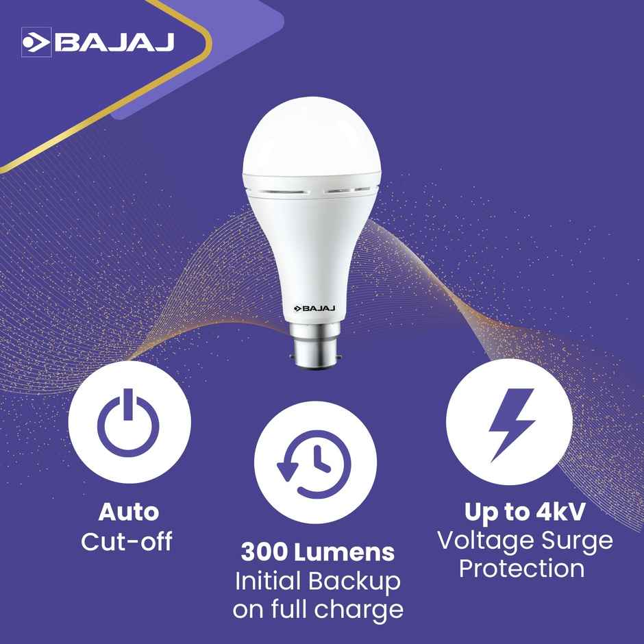 Bajaj LEDZ 12W Rechargeable Emergency Inverter LED Bulb | B22 Base Holder