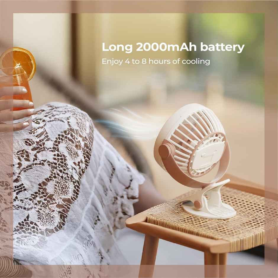 Lifelong Mini USB Fan, 3 Speeds, 2000 mAh Battery , Silent, Type-C, 5Hr Backup | Mocha Brown