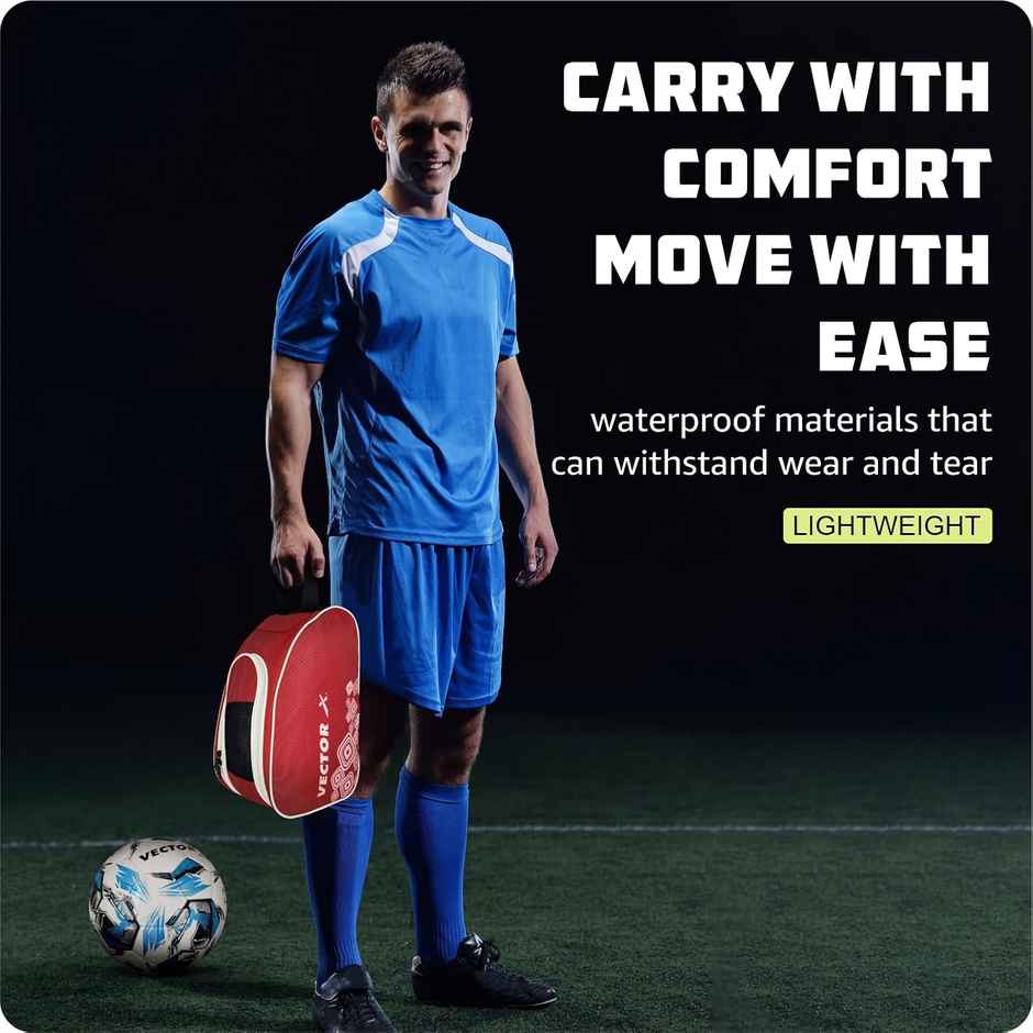 Vector X Shoe Kit Bag For Men & Women | Heavy-Duty Material | Strong Zipper | Red-White