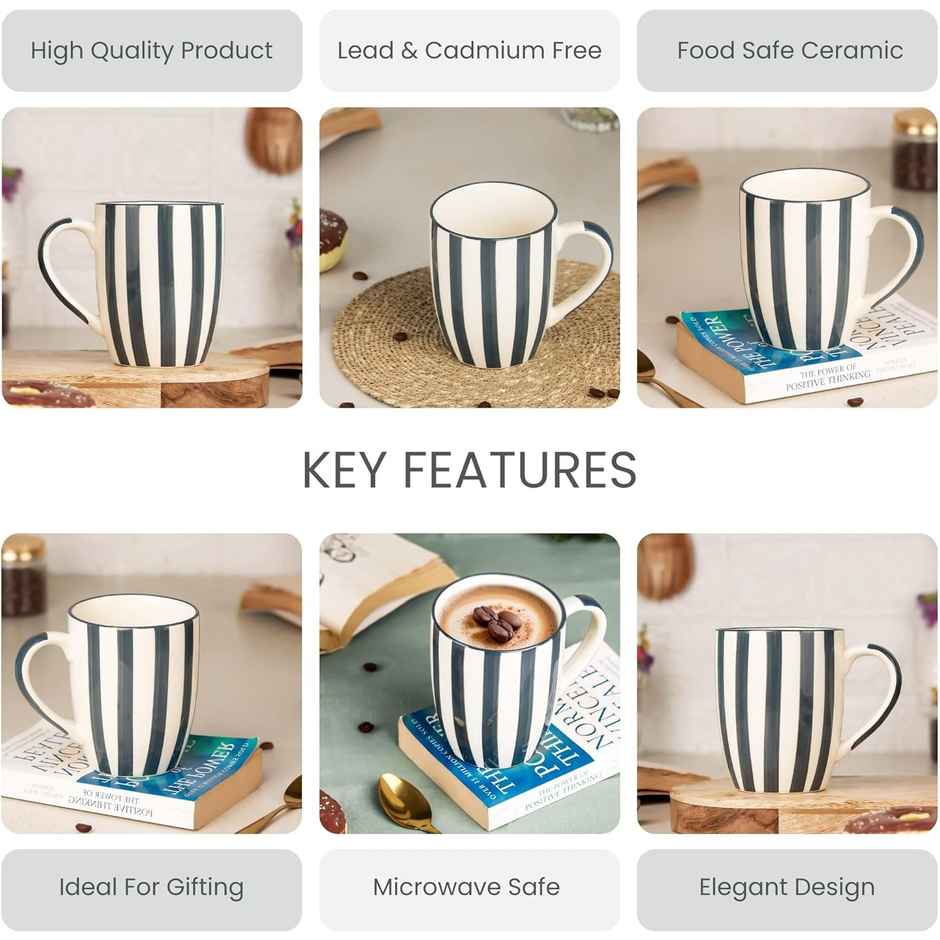 The Earth Store Grey Stripe Ceramic Coffee Mug | 420 ml