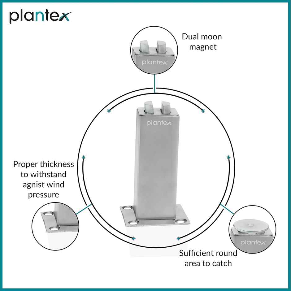 Plantex SS Wall-Mounted Door Stopper (Matt Silver, Pack of 1)