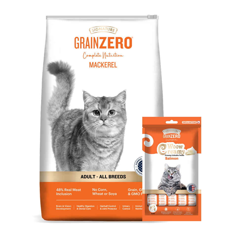 Grain Zero Mackerel, Adult Dry Cat Food, 1.2 Kg + Free Cat Creamy Treat 75 g