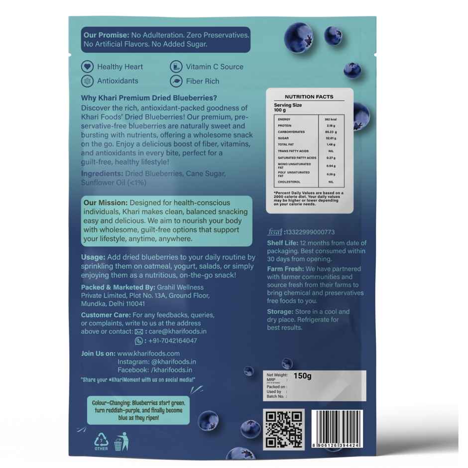 Khari Foods Premium Blueberries Dried | Antioxidants Rich | Sweet & Delicious