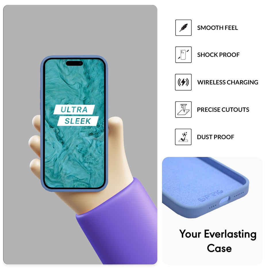 Sprig Designer Back Cover for Apple Iphone 15 Liquid Silicone Shock Proof | Denim Blue | MagSafe Compatible