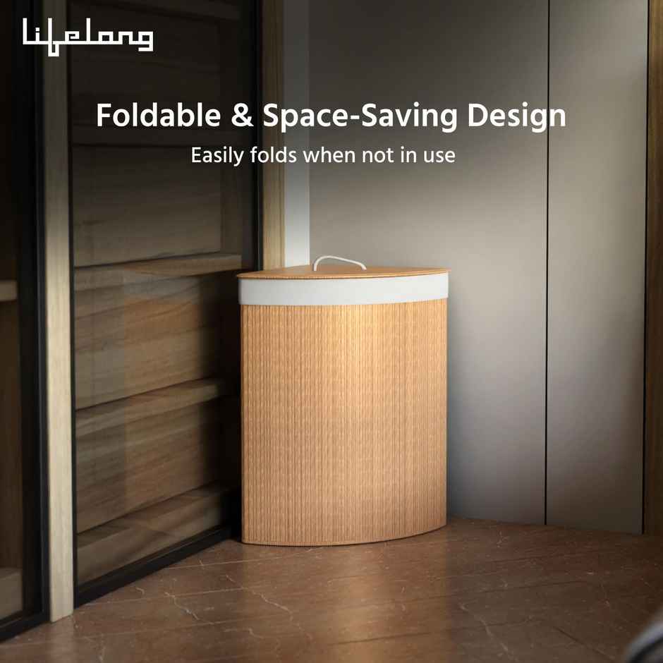 Lifelong Bamboo Laundry Basket with RopeHandles&Lid | Foldable Bag | Durable | WashableBag