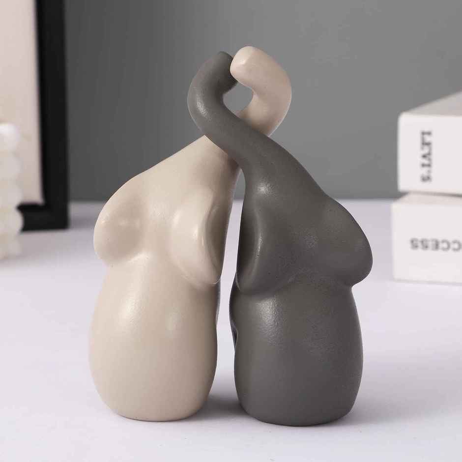 TIED RIBBONS Loving Elephant Showpiece | Grey & Off-White - 1.5 in x 4.3 in
