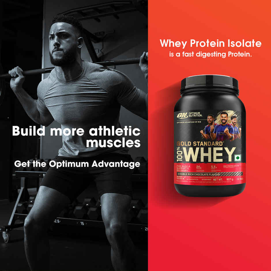 Optimum Nutrition (On) Pure Whey Gold Standard Powder Double Rich Chocolate 2 Lb (907g) & Optimum Nutrition Micronised Creatine Powder Unflavored (250g) Combo