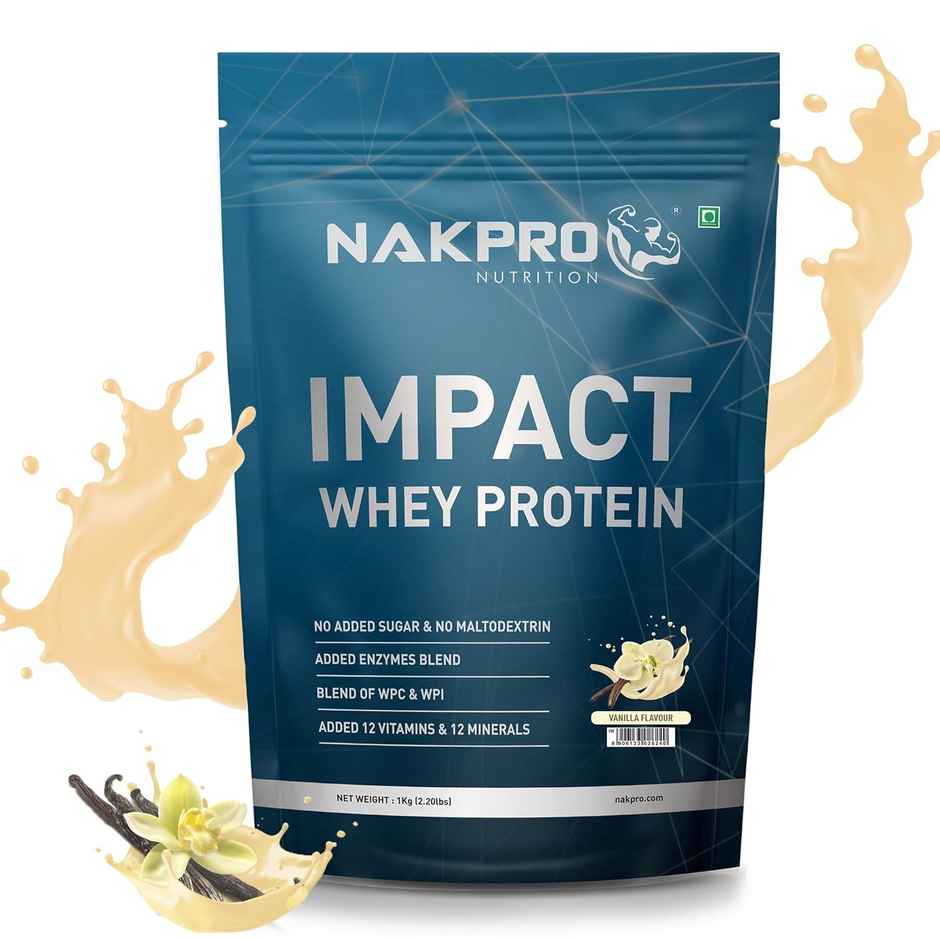 Nakpro Impact Whey Protein 100% Authentic Supplement Powder - Vanilla Flavour