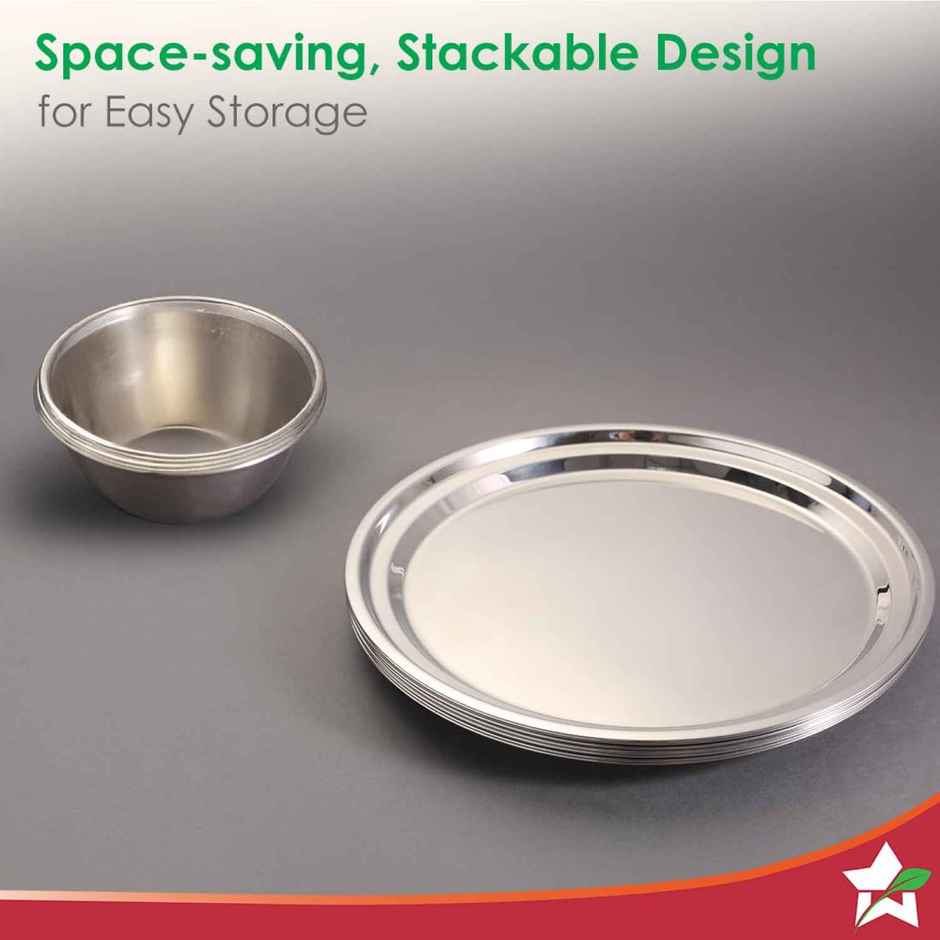Wonderchef Venice Stainless Steel Dinner Set of 16 Pcs | Plates | Glasses | Bowls | Spoons