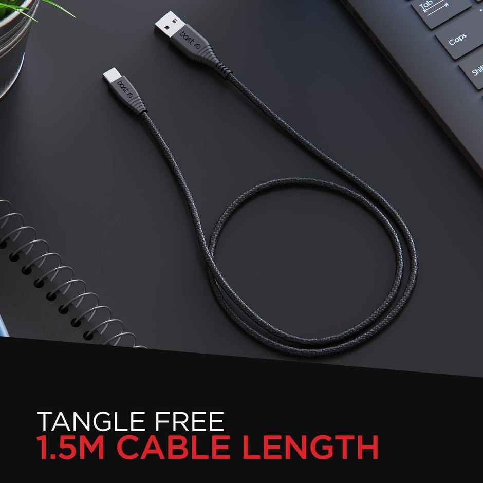 boAt Type C A325/A320 Tangle-Free,22.5 W Sturdy Type C Cable, Usb Cablewith 3A Rapid Charging & 480 Mbps Data Transmission Speed, Compatible With Smartphones & Tablets 1.5Meter - Black