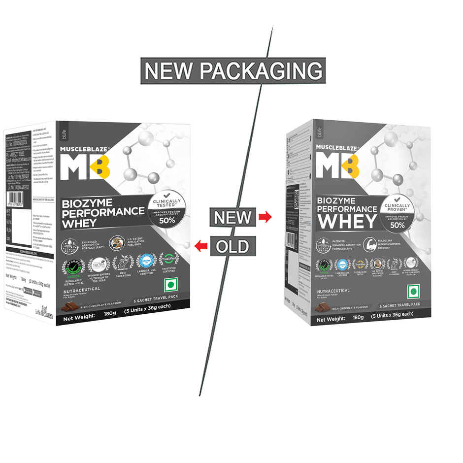 MuscleBlaze Biozyme Performance Whey Protein Powder Pack (Rich Chocolate)