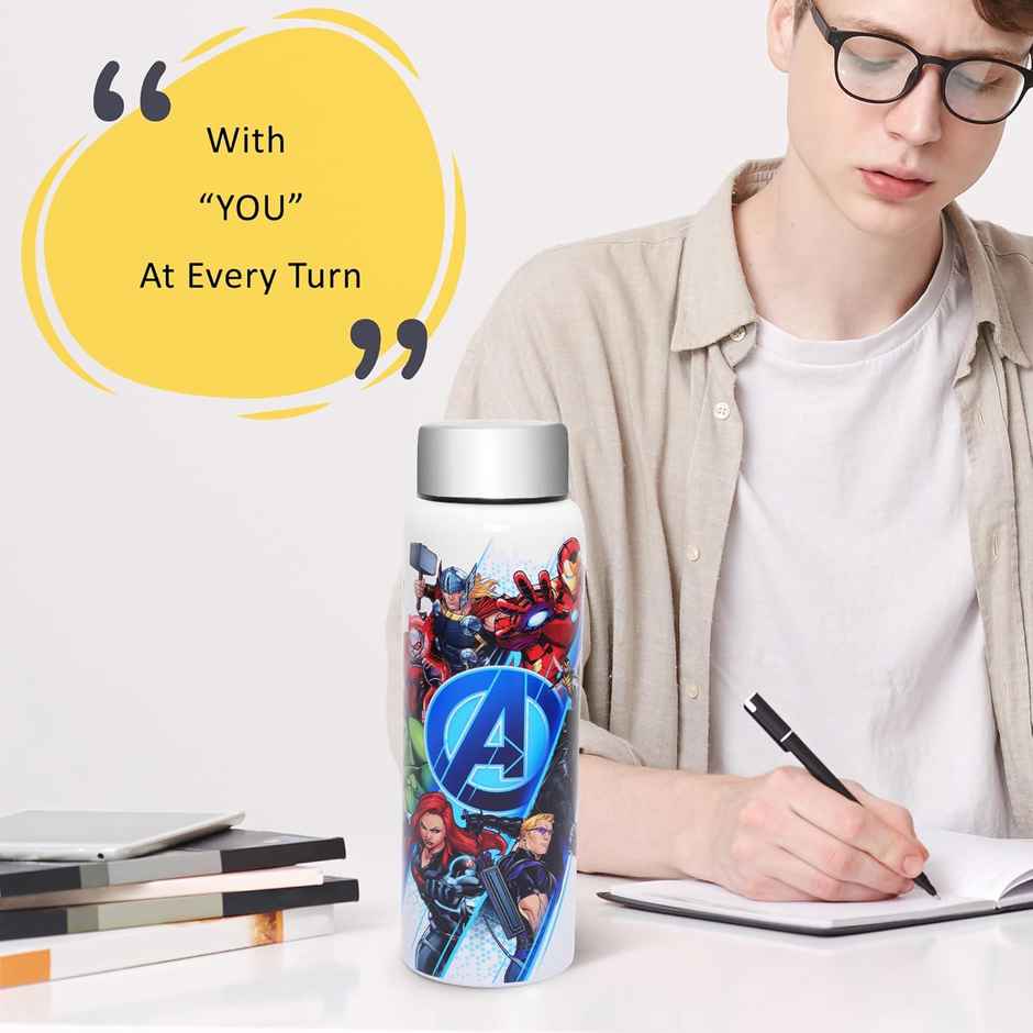 Jaypee Plus Stainless Steel Galaxy Prime Marvel Avengers Kids Water Bottle | White | 1 L