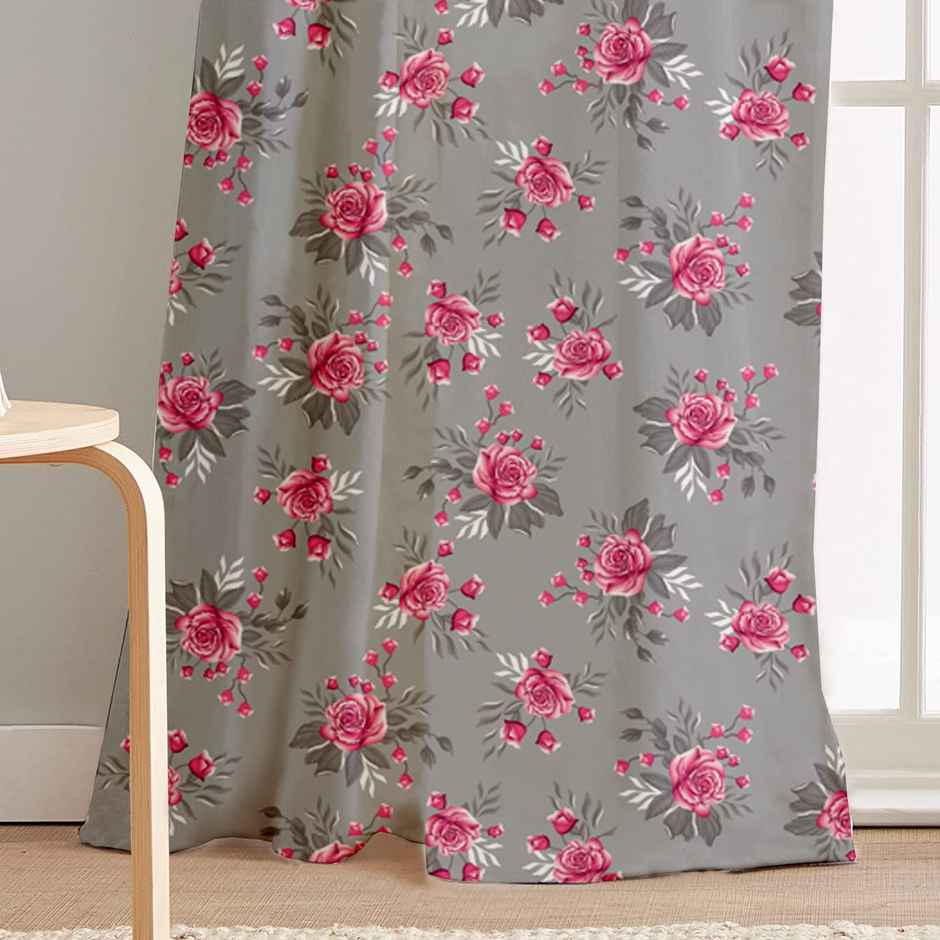Lushomes Semi-Sheer Door Curtain - Grey Flowers | 8 ft | 57 x 96 inch