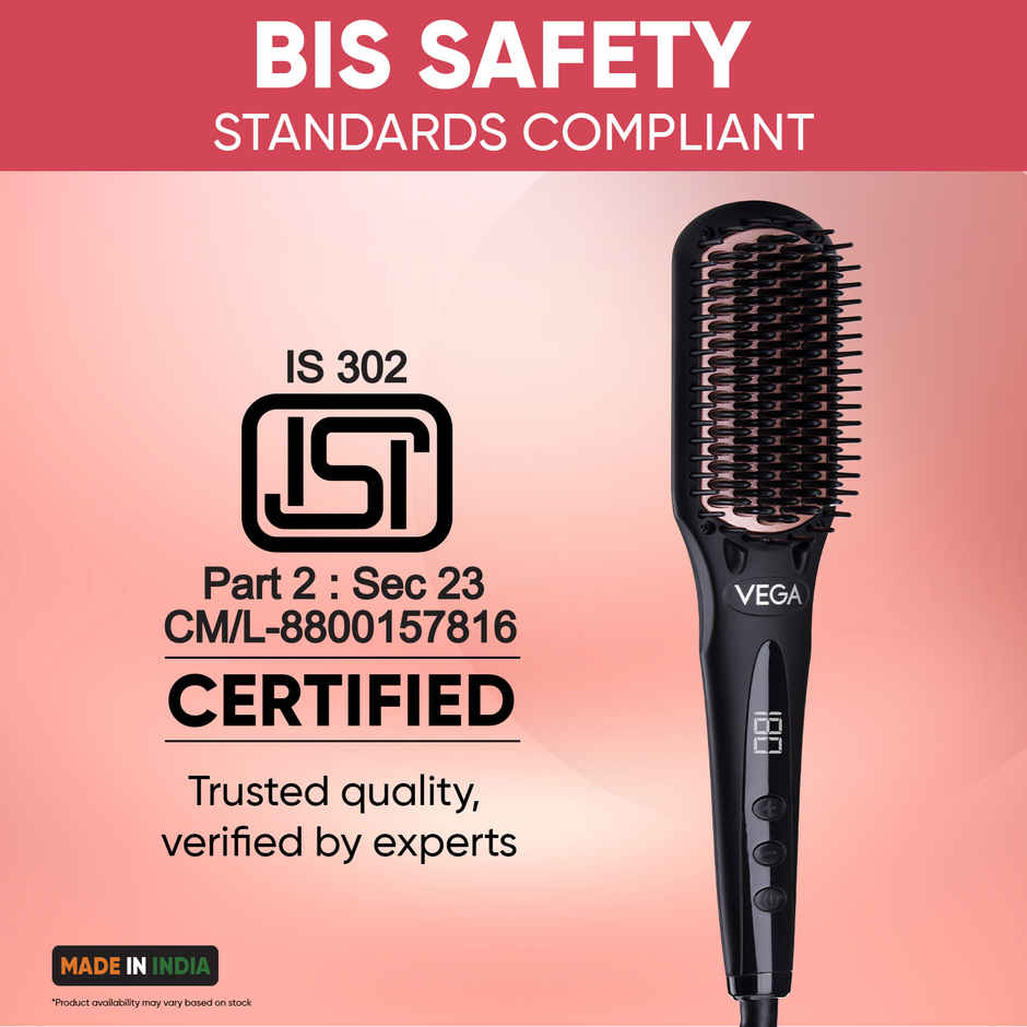Vega Black Shine Hair Straightener Brush for Women, Straight in Min, (VHSB-04)