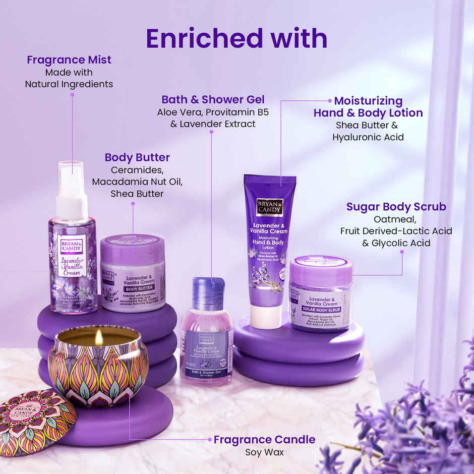 Bryan & Candy Lavender & Vanilla Cream Bath Tub Essentials Gift Set