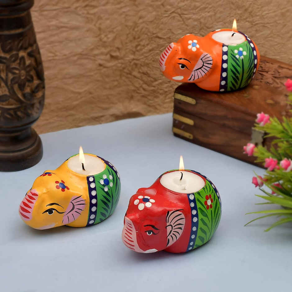 Multicolour Elephant Diya for Diwali Festive Celebration | Pack Of 2 | Party Propz