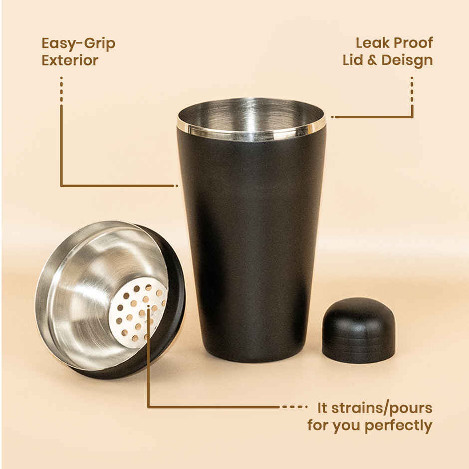 Picfest Popbar Matte Cocktail Shaker | Black - 500 ml