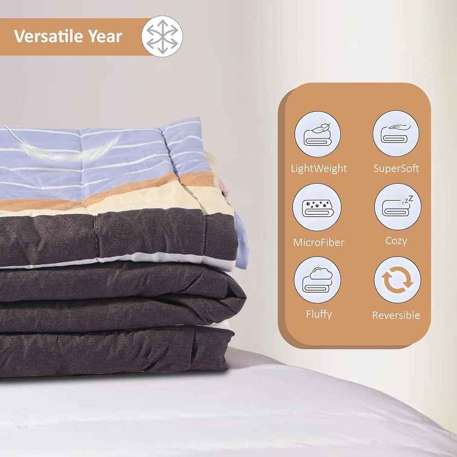 Kuber Industries 300 GSM Reversible Double Bed Comforter - Brown | Microfiber Quilt | Striped