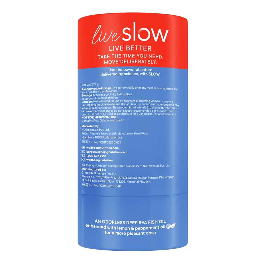 Wellbeing Nutrition Slow Triple Strength Omega-3 Fish Oil, Curcumin Extract For Brain,Joint & Heart