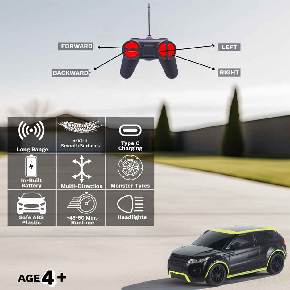 Race N Roll 1:24 Rechargeable Hi Speed Mini Remote Control Car - Rov Black & Lime Top