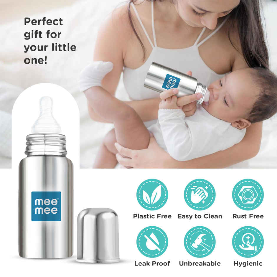 Mee Mee Premium Steel Feeding Bottle Silver