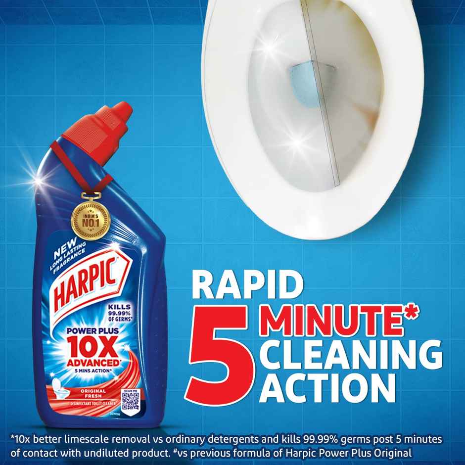 Harpic Disinfectant Toilet Cleaner Liquid Original(1l) & Harpic Flushmatic In-Cistern Toilet Cleaner Blocks Marine(150gms) Combo