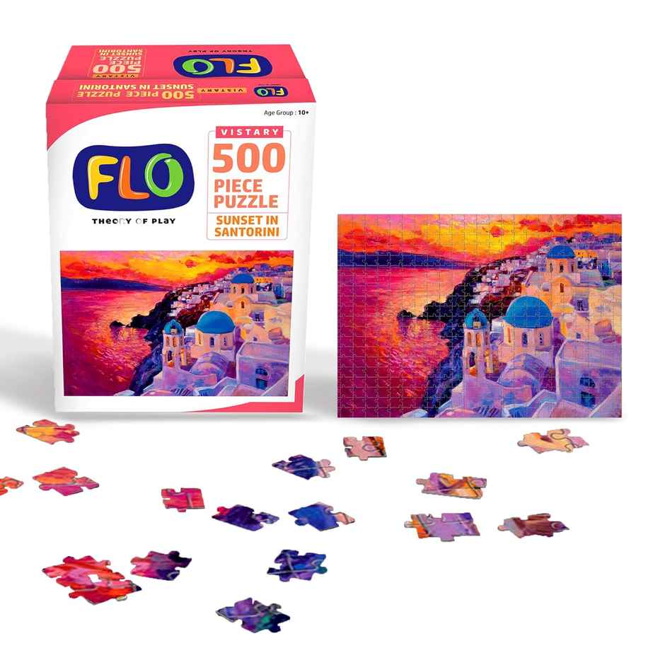 Flo Toys Sunset in Santorini 500-Piece Jigsaw Puzzle for Kids & Adults - Fun Travel Game & Family Activity