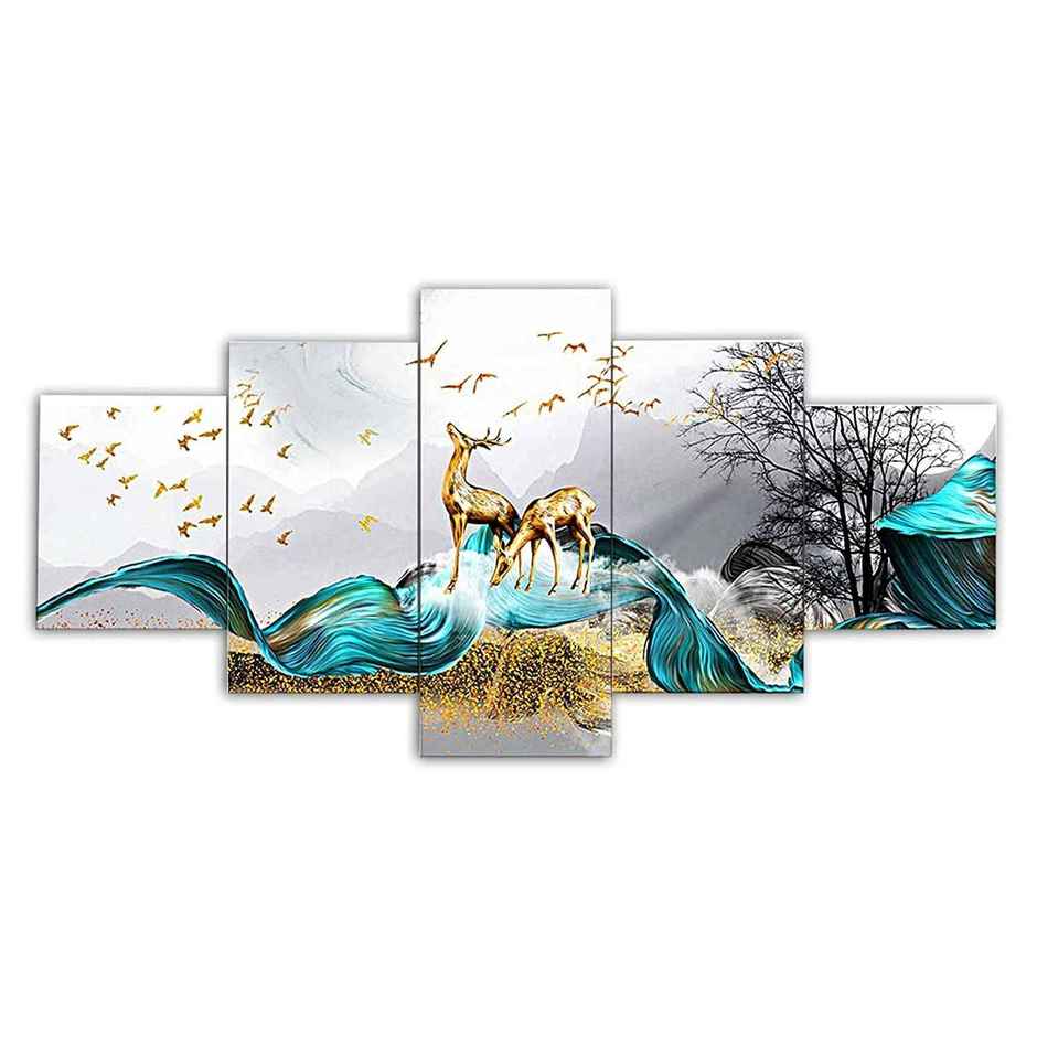 Perpetual Deer Paintings for Wall Decoration | Set of 5 | 3D Scenery | 75 x 43 cm
