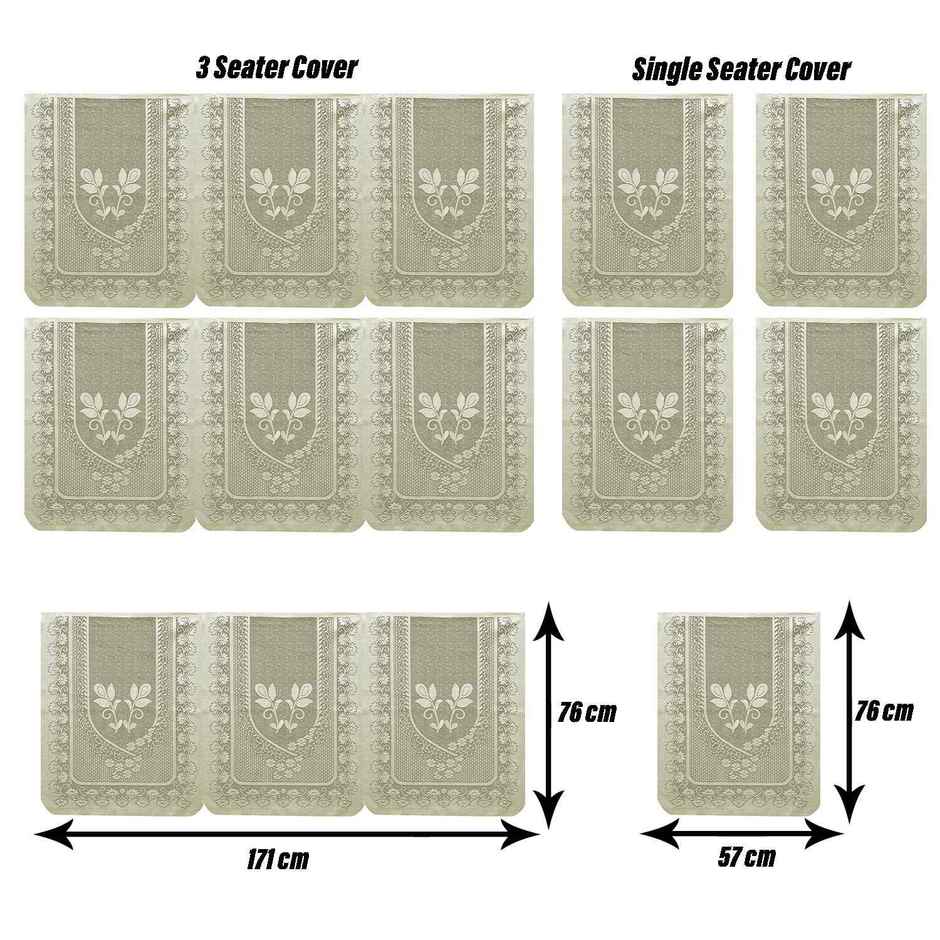 Kuber Industries Cotton Net Floral S-19 Design 5-Seater Sofa Cover for Home Decor|Cream