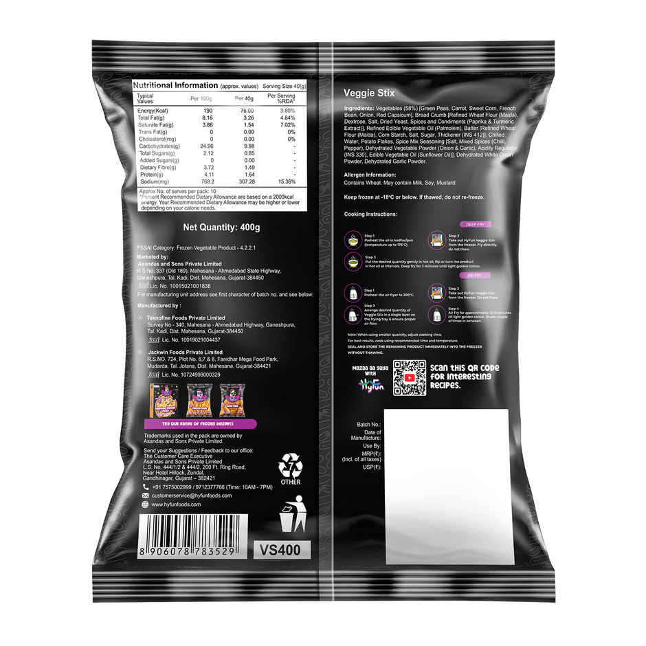 HyFun Veggie Stix, Tasty & Wholesome, Veg Snack | Frozen