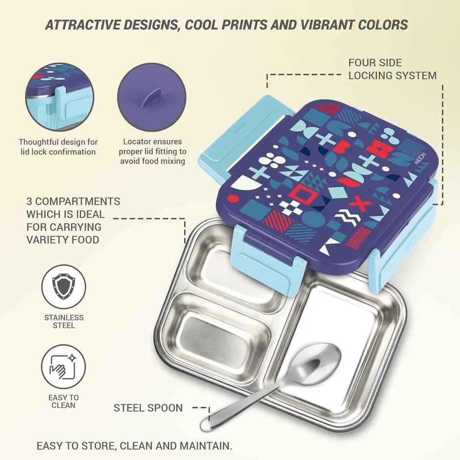 MiLiteron Fun Feast 3 Inner Stainless Steel Tiffin Box | 700 ml | Sky Blue