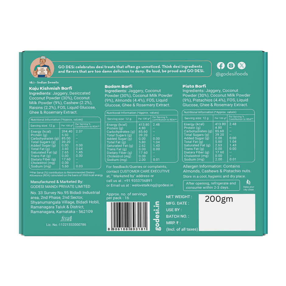 GO DESi Assorted Coconut Barfi | Kaju Kishmish | Badam | Pista | Burfi