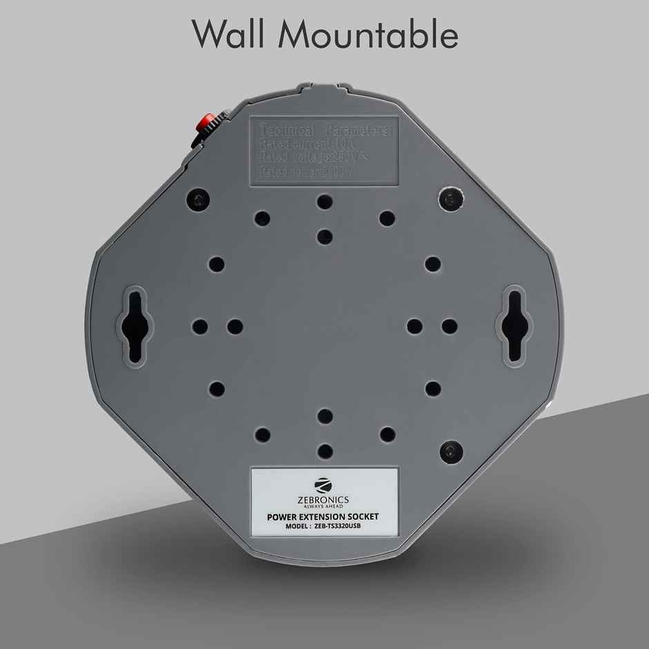 Zebronics Ts3320 Usb Tower Extension Socket With 7 Universal Socket 2 Usb Ports 2.8M Cable 250V