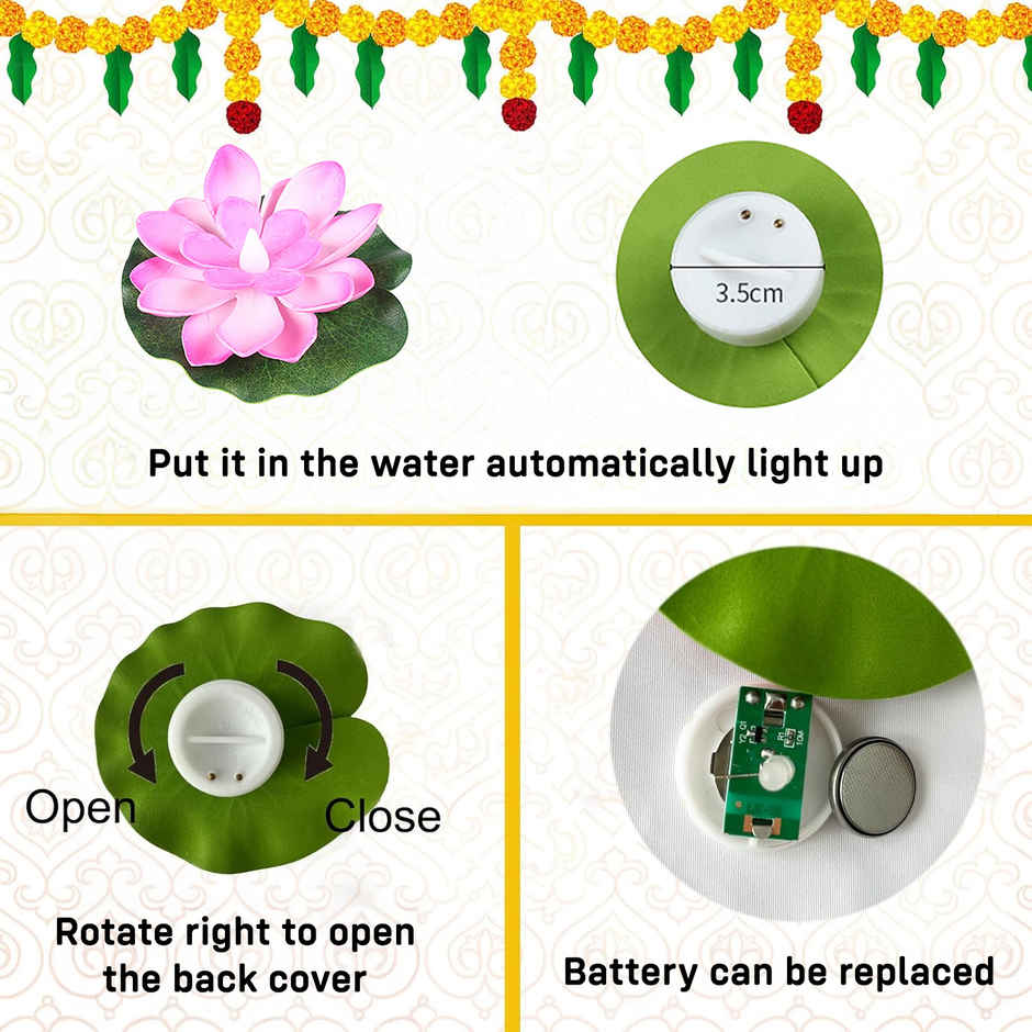 Multicolour Lotus Floating Plastic Diya for Diwali Celebration | Pack Of 6 | Party Propz