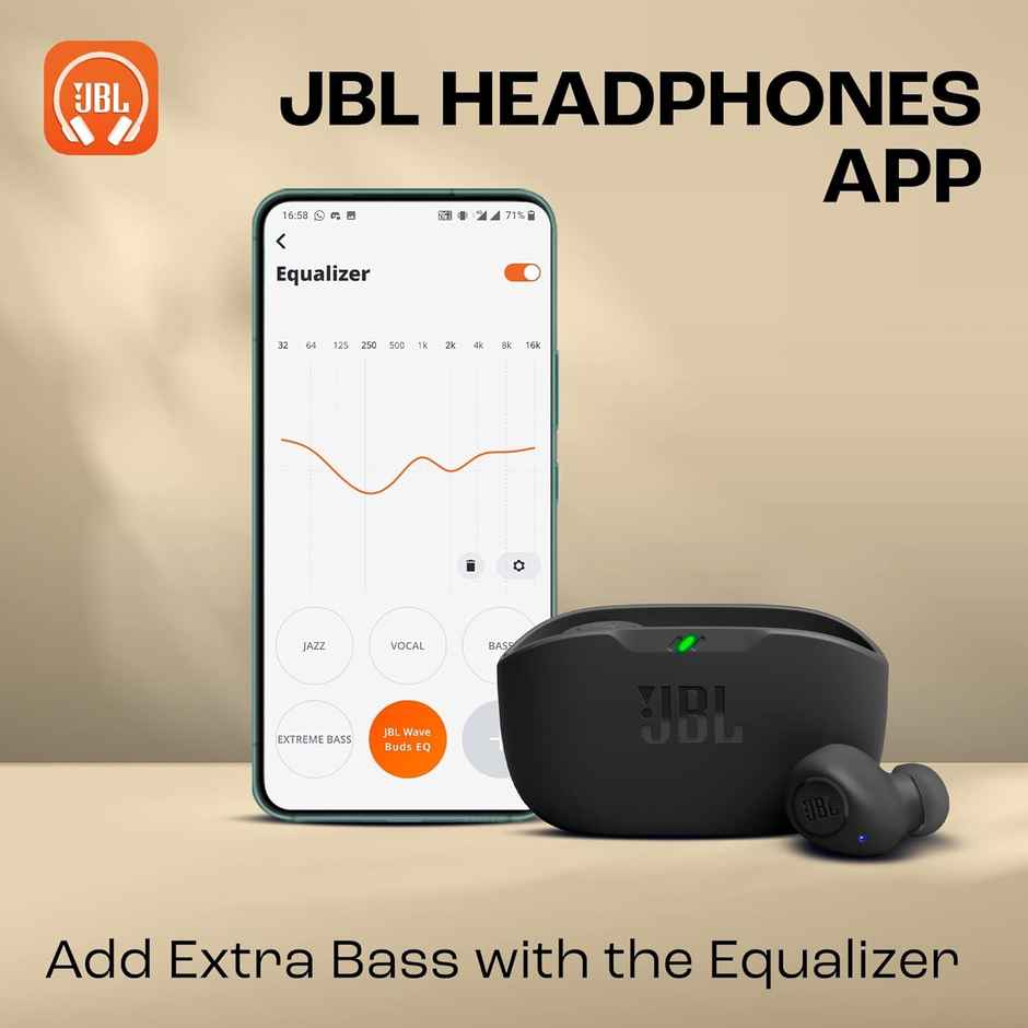 JBL Wave Buds In-Ear Wireless Earbuds (Tws) With Mic, (Black)