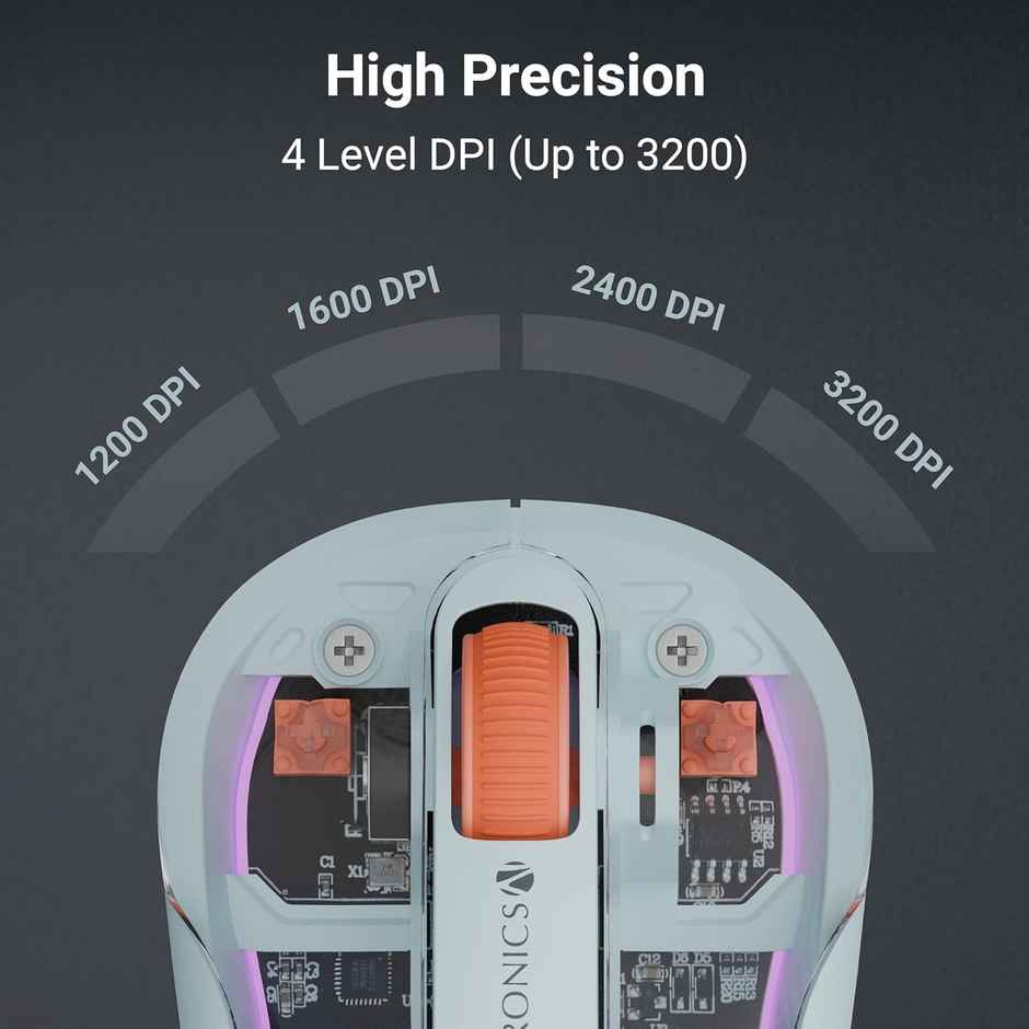 Zebronics Sheer Plus | Wireless Mouse | Dual Mode | 2.4GHz + BT Dual Dongle | Upto 3200 | Blue