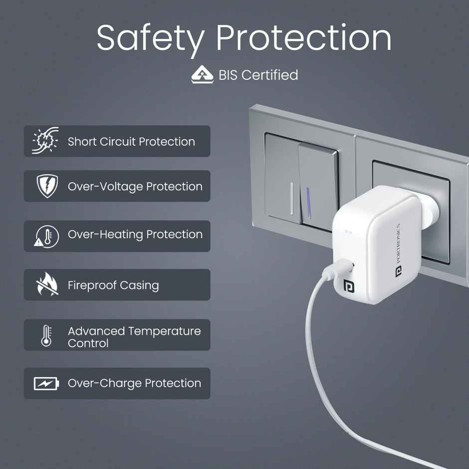 Portronics Adapto 65C 65W Type C PD Super Fast Charger Adapto | White