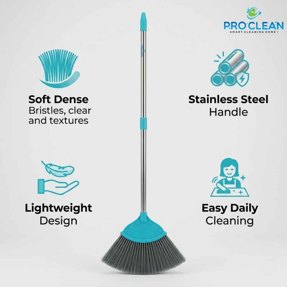Proclean V-Fan Brush | Zala Broom | With SS Telescopic Handle | 5 Feet