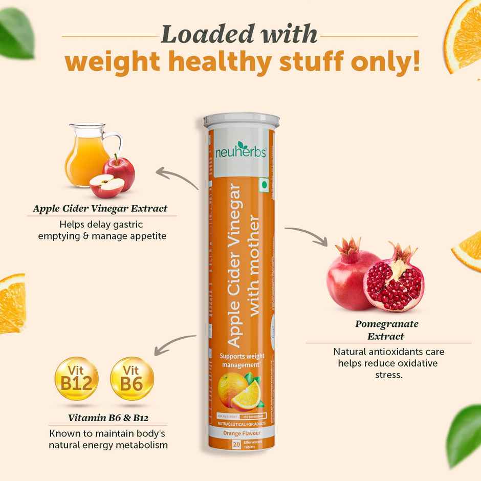 Neuherbs Apple Cider Vinegar Orange Flavour 20 Effervescent Tablets